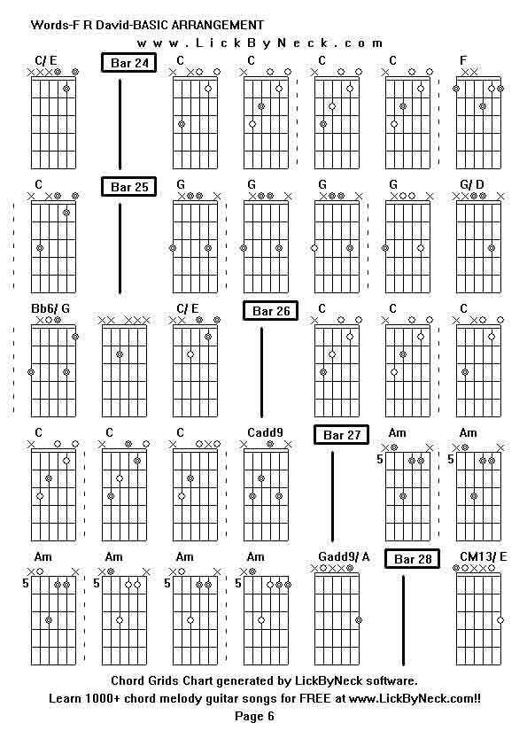 Chord Grids Chart of chord melody fingerstyle guitar song-Words-F R David-BASIC ARRANGEMENT,generated by LickByNeck software.